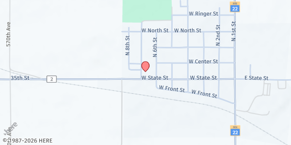 Map showing Kiester Community Pantry at 605 W State St, Kiester, MN