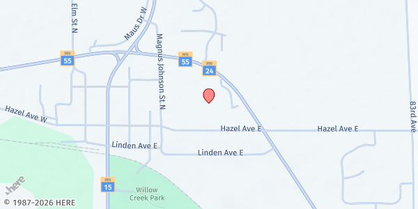 Map showing Kimball Area Food Shelf at 441 Hazel Avenue East, Kimball, MN