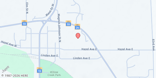Map showing Kimball Area Food Shelf at 441 Hazel Avenue East, Kimball, MN