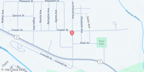 Map showing Solid Rock Church of God at 555 LAPRAIRE AVE, La Prairie, MN