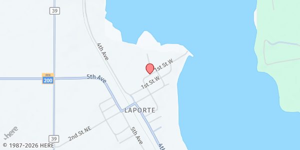 Map showing Laporte Community Food Shelf at 150 2nd Street NE, Laporte, MN