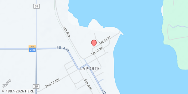 Map showing Laporte Community Food Shelf at 150 2nd Street NE, Laporte, MN