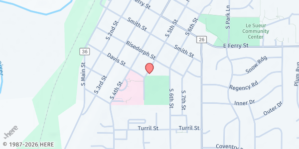 Map showing Food Distribution Center - Le Sueur Food Shelf at 427 S 5th St, Le Sueur, MN