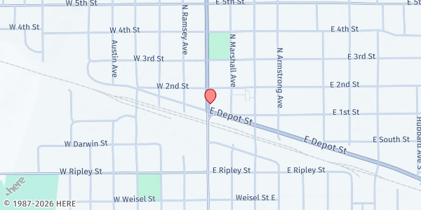 Map showing Meeker Area Food Shelf at 118 N Sibley Ave, Litchfield, MN