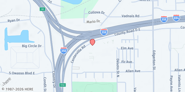 Map showing Department of Indian Work Food Shelf at 3080 Centerville Road, Little Canada, MN