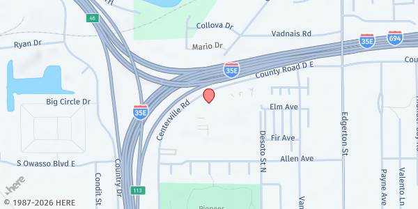 Map showing Department of Indian Work Food Shelf at 3080 Centerville Road, Little Canada, MN