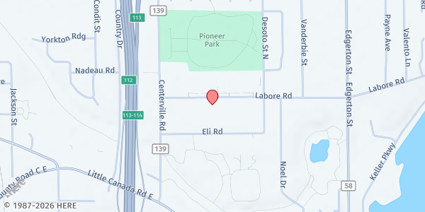 Map showing Foodshelf-In-A-Box @ Montreal Courts Pop-up Mobile at 396 Labore Rd, Little Canada, MN