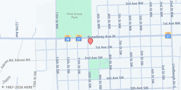 Map showing Morrison County Food Shelf at 912 - 1st Ave SW, Little Falls, MN