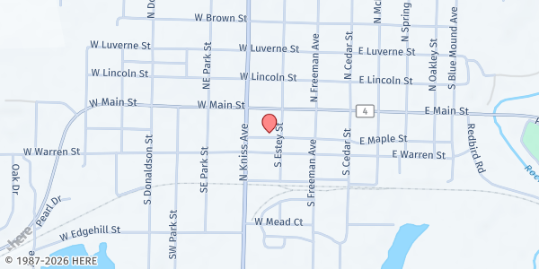 Map showing Rock County Food Shelf at 208 West Maple Street, Luverne, MN