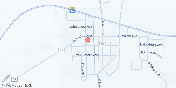 Map showing Mabel Area Food Shelf at 202 North Oak Street, Mabel, MN