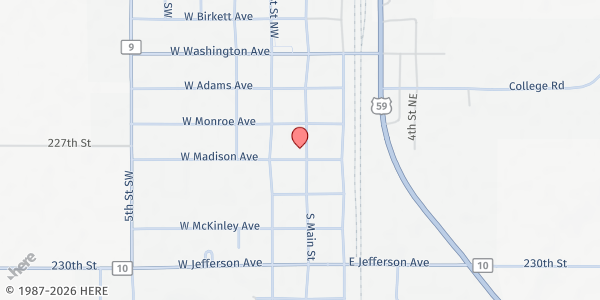 Map showing Helping Hands Emergency Services Food Shelf at 119 South Main Street, Mahnomen, MN