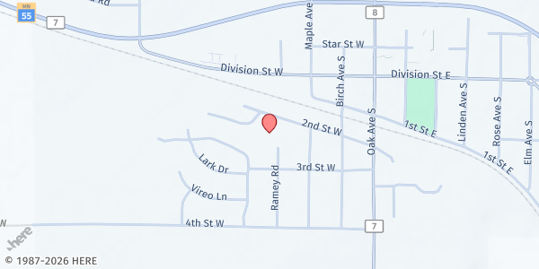 Map showing Maple Manor West Apts at 555 W 2nd Street, Maple Lake, MN