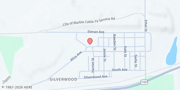 Map showing Marble City Garage Mobile Pantry at 603 Alice Ave, Marble, MN