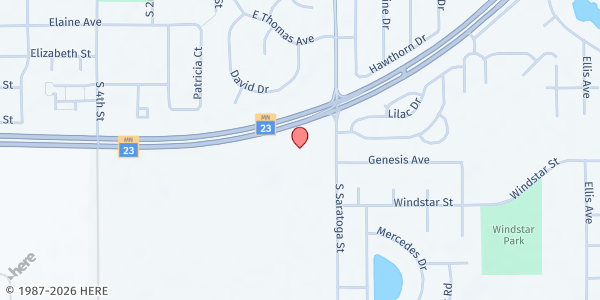 Map showing Marshall Kitchen Table Food Shelf at 1400 South Saratoga Street, Marshall, MN