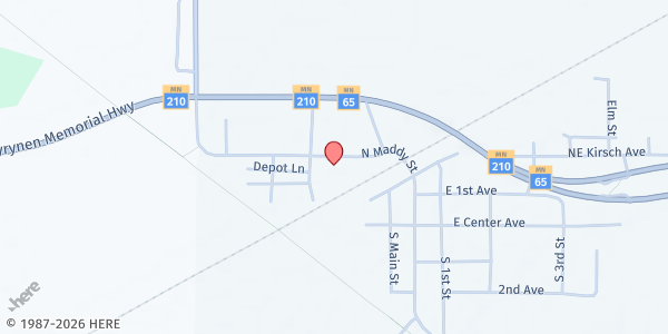 Map showing McGregor Area Food Shelf at 181 North Maddy Street, McGregor, MN