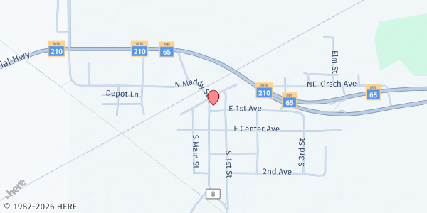 Map showing McGregor Area Food Shelf at 92 North Maddy Street, McGregor, MN