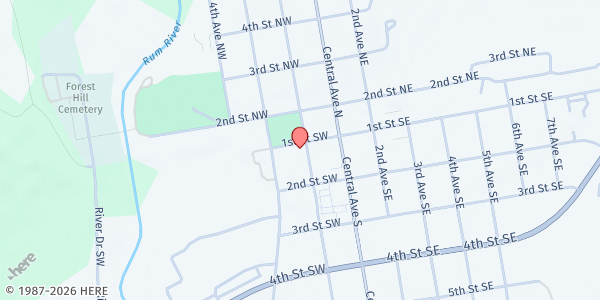 Map showing Milaca Area Food Shelf at 120 2nd Ave SW, Milaca, MN