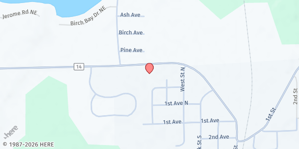 Map showing Faith Lutheran Church at 5500 County Rd 14 NE, Miltona, MN