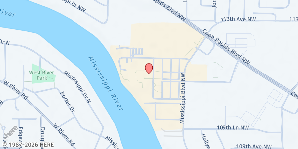 Map showing Anoka Ramsey Community College - Hope for the Community at 11200 Mississippi Blvd NW, Minneapolis, MN