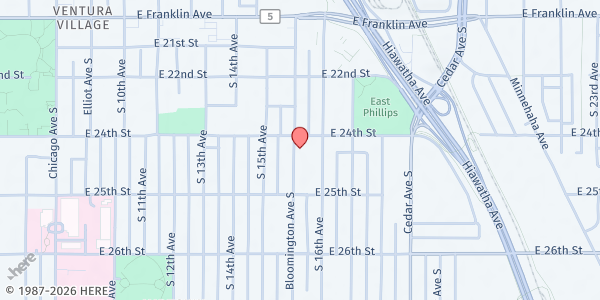 Map showing Bii Dii Gain Dash Anwebi - High Rise Mobile Food Shelf at 2415 Bloomington Avenue S, Minneapolis, MN