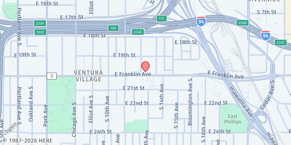 Map showing Branch Catholic Charities at 1308 East Franklin Avenue, Minneapolis, MN