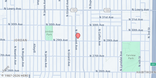 Map showing Bread of Life Food Shelf at 2900 Fremont Ave N, Minneapolis, MN