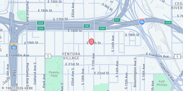 Map showing CES Food Shelf at 1900 11th Ave S, Minneapolis, MN
