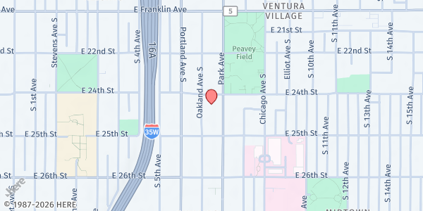 Map showing Community Bridge Food Shelf at 2400 Park Avenue South, Minneapolis, MN