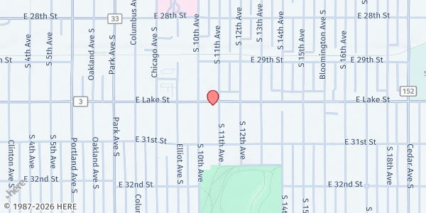 Map showing Division of Indian Work Food Shelf at 1001 East Lake Street, Minneapolis, MN