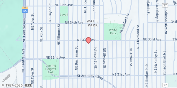 Map showing Eastside Meals on Wheels at 1510 33rd Ave NE, Minneapolis, MN