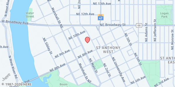 Map showing Eastside Meals on Wheels at 1510 33rd Ave NE, Minneapolis, MN