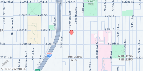 Map showing Ebenezer Tower Apartments at 2523 Portland Avenue South, Minneapolis, MN