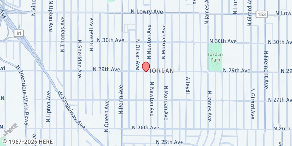 Map showing Food in the Hood at Beacon of Hope at 2827 Newton Ave N, Minneapolis, MN