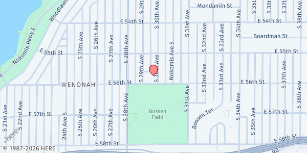 Map showing Food Shelf In-A-Box at Nokomis East at 5540 30th Ave S, Minneapolis, MN