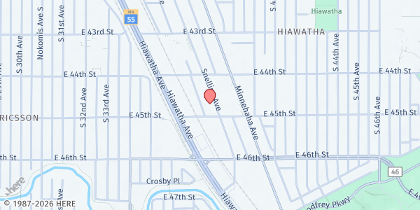 Map showing Food Shelf In-A-Box at The Hillock at 4440 Snelling Ave, Minneapolis, MN