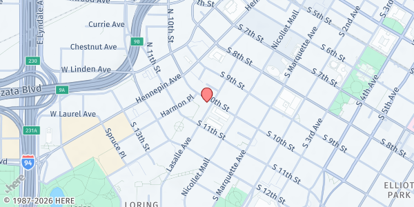 Map showing Food Shelf In-A-Box at Tommie Shelf Minneapolis at 1000 La Salle Avenue, Minneapolis, MN