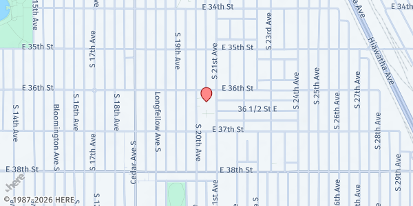 Map showing Foodshelf-In-A-Box @ Folwell School at 3611 20th Ave S, Minneapolis, MN