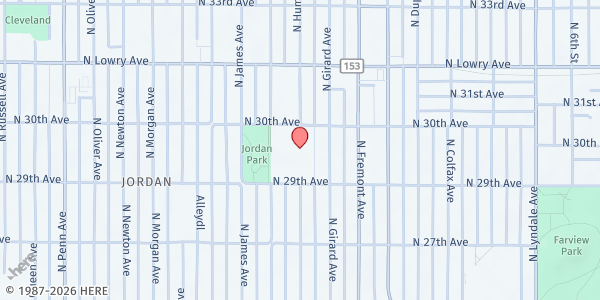 Map showing Foodshelf-In-A-Box @ Hmong Int'l Academy Pop-up Mobile at 1501 30th Ave N, Minneapolis, MN