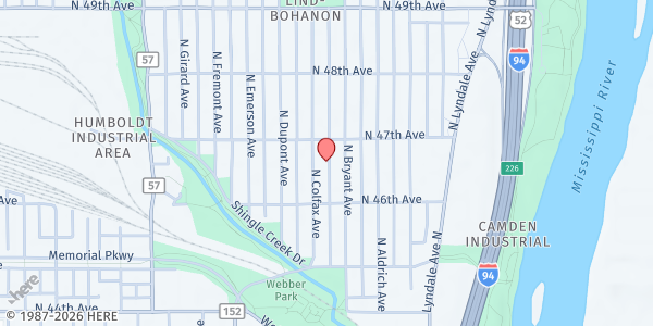 Map showing Gethsemane Food Shelf - Food Distribution Center at 4656 N Colfax Ave, Minneapolis, MN