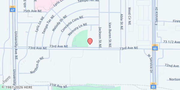 Map showing Grace Evangelical Free Church at 755 73rd Ave NE, Minneapolis, MN