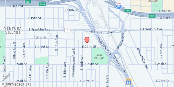 Map showing Hiawatha 2121 at 2121 16th Ave S, Minneapolis, MN