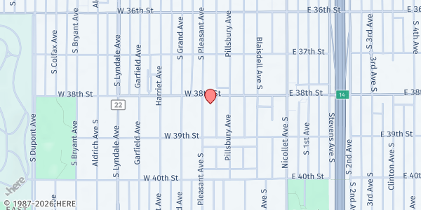 Map showing Incarnation Church Food Shelf at 3817 S Pleasant Ave, Minneapolis, MN