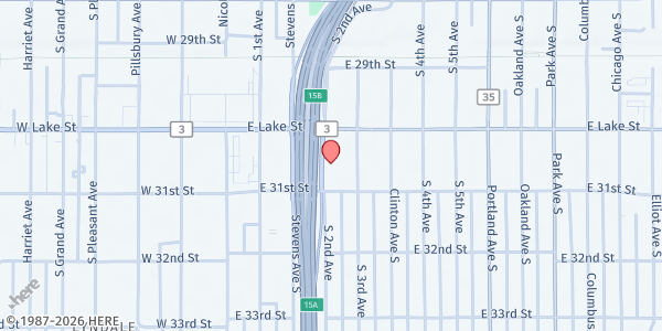 Map showing Isuroon Halal Food Shelf at 3027 2nd Ave S, Minneapolis, MN