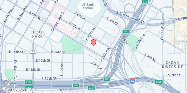 Map showing Jericho Road Ministries – Elliot Park at 1118 South 8th Street, Minneapolis, MN