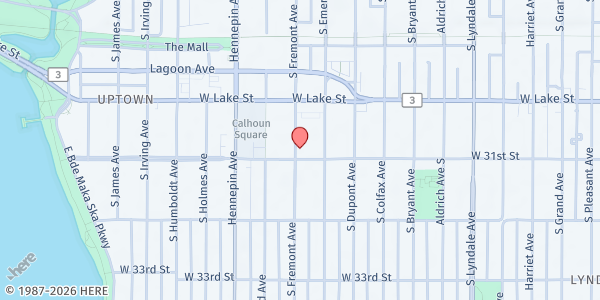 Map showing Joyce Uptown Food Shelf at 3041 Fremont Ave S, Minneapolis, MN