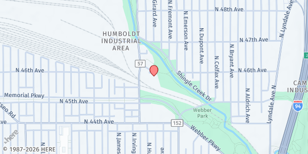 Map showing Kingsley Commons - High Rise Mobile Food Shelf at 4550 Humboldt Avenue N, Minneapolis, MN