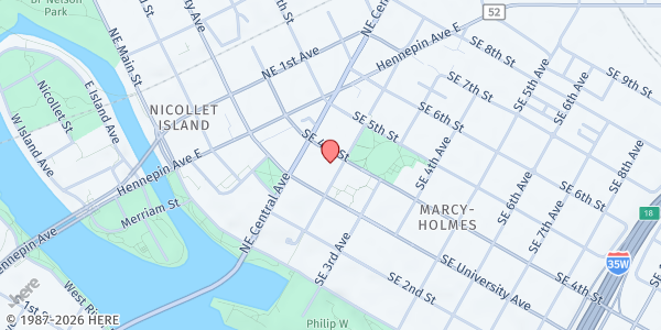 Map showing Labor Retreat Apartments - High Rise Mobile Food Shelf at 124 4th Street SE, Minneapolis, MN