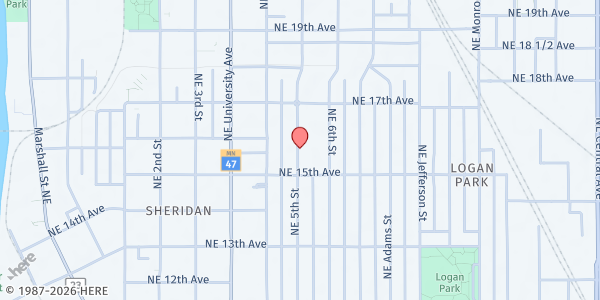 Map showing Little Kitchen Food Shelf at 1525 5th St NE, Minneapolis, MN