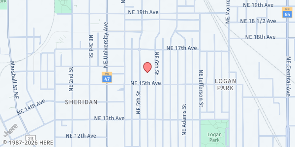 Map showing Little Kitchen Food Shelf at 1500 6th St NE, Minneapolis, MN