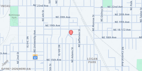 Map showing Living Hope Ministries at 1737 Adams St NE, Minneapolis, MN